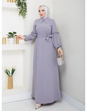 yaka detaylı elbise asm244 gri 2