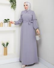 yaka detaylı elbise asm244 gri 3