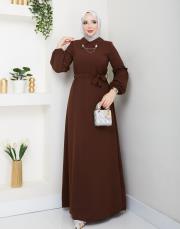yaka detaylı elbise asm244 kahve
