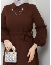 yaka detaylı elbise asm244 kahve 3