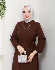 yaka detaylı elbise asm244 kahve 4