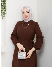 yaka detaylı elbise asm244 kahve 5