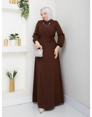 yaka detaylı elbise asm244 kahve 8