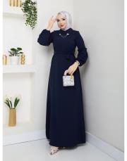 yaka detaylı elbise asm244 lacivert 2