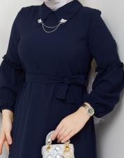 yaka detaylı elbise asm244 lacivert 3