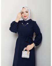 yaka detaylı elbise asm244 lacivert 6