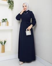 yaka detaylı elbise asm244 lacivert 7