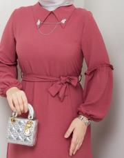 yaka detaylı elbise asm244 pudra 2