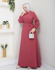 yaka detaylı elbise asm244 pudra 4