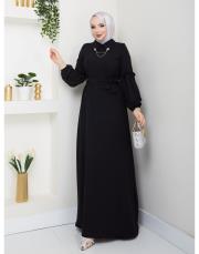 yaka detaylı elbise asm244 siyah 2