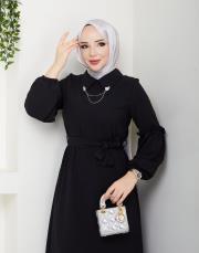 yaka detaylı elbise asm244 siyah 4