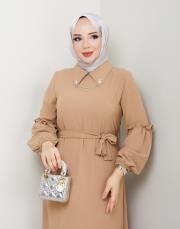 yaka detaylı elbise asm244 bej 2