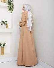 yaka detaylı elbise asm244 bej 5