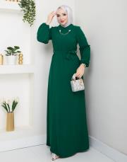 yaka detaylı elbise asm244 zümrüt