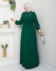 yaka detaylı elbise asm244 zümrüt 3