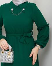 yaka detaylı elbise asm244 zümrüt 5