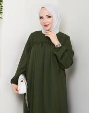 dubai kumaş yazlık elbise asm157 haki 5