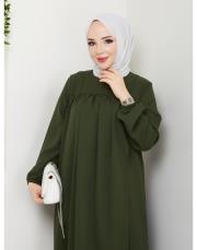 dubai kumaş yazlık elbise asm157 haki 6