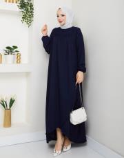 dubai kumaş yazlık elbise asm157 lacivert