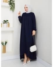 dubai kumaş yazlık elbise asm157 lacivert 2