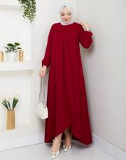 dubai kumaş yazlık elbise asm157 bordo 2