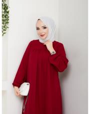 dubai kumaş yazlık elbise asm157 bordo 7