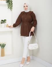 yaka detaylı yazlık tunik asm228 kahve