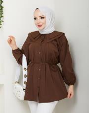 yaka detaylı yazlık tunik asm228 kahve 2