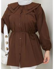 yaka detaylı yazlık tunik asm228 kahve 5