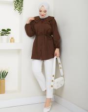 yaka detaylı yazlık tunik asm228 kahve 6