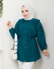 yaka detaylı yazlık tunik asm228 petrol mavisi 4