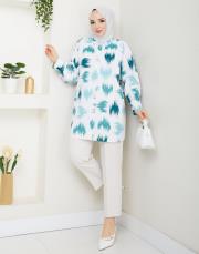 fırça desenlı tunik asm250 petrol mavisi