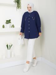 cep ve manşet detaylı zincirli yazlık tunik asm2068 lacivert 2