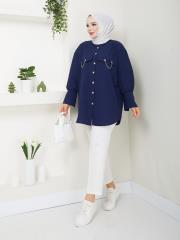 cep ve manşet detaylı zincirli yazlık tunik asm2068 lacivert 3
