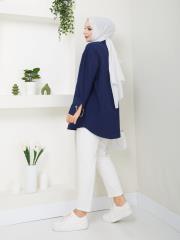 cep ve manşet detaylı zincirli yazlık tunik asm2068 lacivert 4