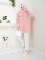 cep ve manşet detaylı zincirli yazlık tunik asm2068 pudra