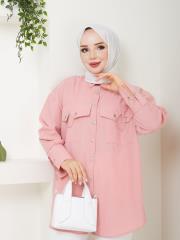 cep ve manşet detaylı zincirli yazlık tunik asm2068 pudra 5