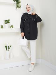 cep ve manşet detaylı zincirli yazlık tunik asm2068 siyah 3