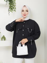 cep ve manşet detaylı zincirli yazlık tunik asm2068 siyah 6