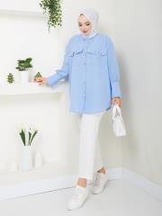 cep ve manşet detaylı zincirli yazlık tunik asm2068 buz mavisi 2