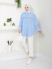 cep ve manşet detaylı zincirli yazlık tunik asm2068 buz mavisi 3