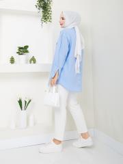 cep ve manşet detaylı zincirli yazlık tunik asm2068 buz mavisi 4
