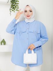 cep ve manşet detaylı zincirli yazlık tunik asm2068 buz mavisi 5