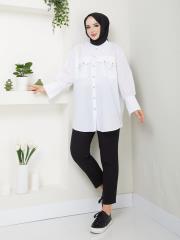 cep ve manşet detaylı zincirli yazlık tunik asm2068 beyaz