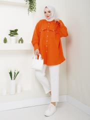cep ve manşet detaylı zincirli yazlık tunik asm2068 oranj