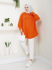 cep ve manşet detaylı zincirli yazlık tunik asm2068 oranj 2