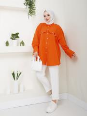 cep ve manşet detaylı zincirli yazlık tunik asm2068 oranj 3