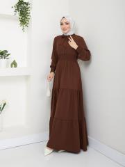 beli gipeli yazlık elbise asm217 kahve 2