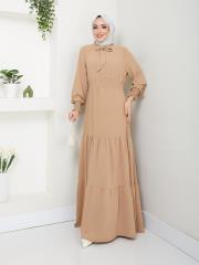 beli gipeli yazlık elbise asm217 vizon