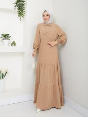 beli gipeli yazlık elbise asm217 vizon 3